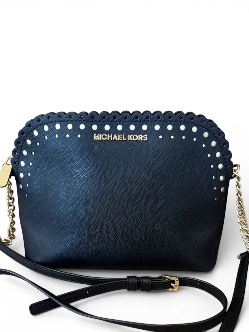 Michael Kors Cindy Medium Dome Scalloped Edge Laser Cut Crossbody Bag